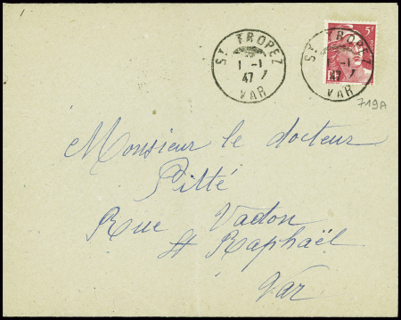 N°719A 5F Gandon rose obl St Tropez Var (1.1.47) s