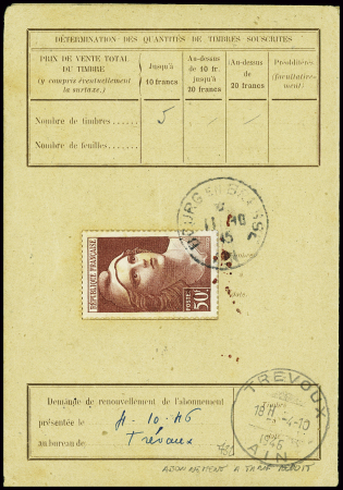 N°732 50F Gandon obl Bourg en Bresse Ain (11.10.45