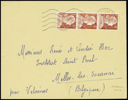 N°1009A 6F Muller, bande de 3 de roulette obl Tour