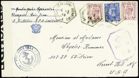 N°213 + 217, 2 pièces, obl hex "Batiment de ligne 