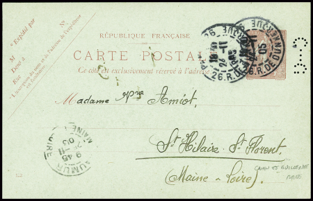 Entier CP 10c semeuse lignée obl Paris 26 (1905) p