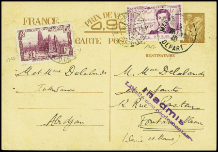 Entier CP 90c Iris interzones en mixte avec Côte d