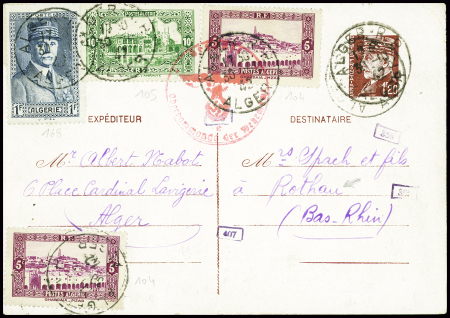 Algérie n°104, 2 pièces + 105 + 168 obl Alger RP (