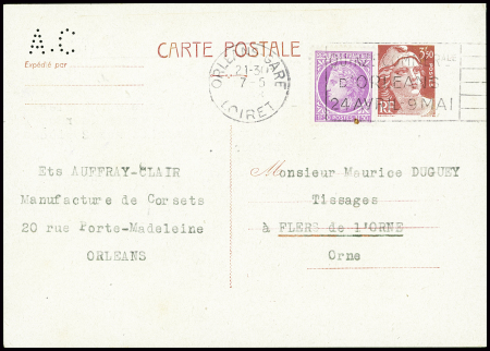 N°679 sur entier CP 3F50 Gandon brun avec perforat