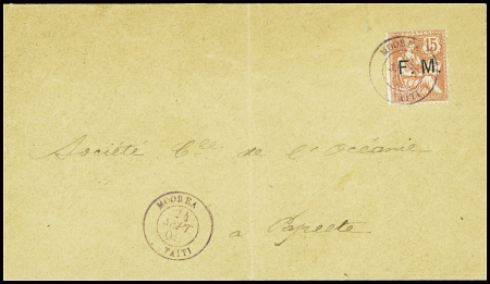 N°2, 15c Mouchon, obl CAD violet "Moorea Taïti" (1