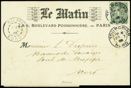 N°130 perforé "M" obl CAD  Tourcoing (22.7.1905) s