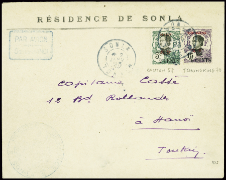 Canton n°53 + Tchongking n°70 obl CAD "Sonla Tonki