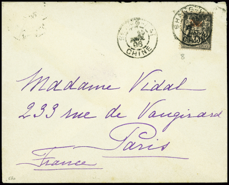 N°8 obl Shangaï (1896) sur lettre avec au verso Ch