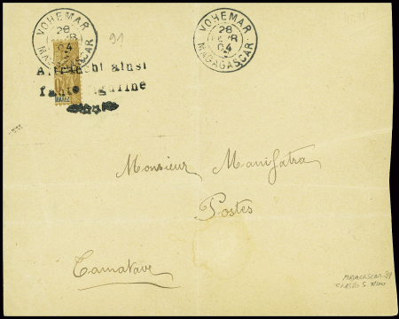 N°91 30c brun, demi-timbre avec surcharge "Affranc