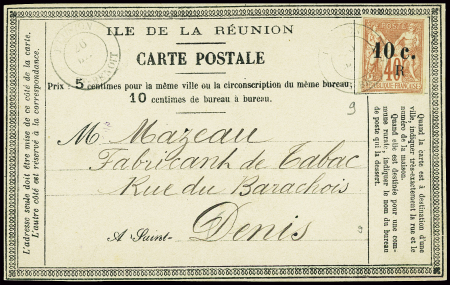 N°9 obl CAD "Réunion St Benoit" (1886) sur CP préc