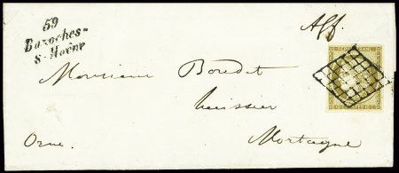 ORNE N°1 10c bistre-brun obl grille + cursive "59 