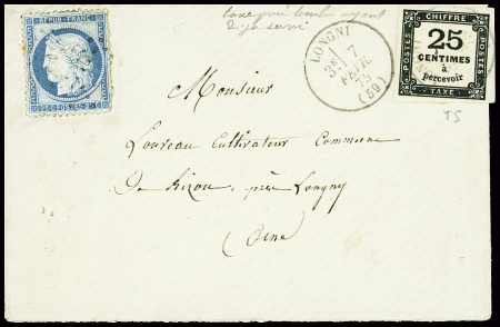 N°60 sur lettre avec mention manuscrite "Taxe pour