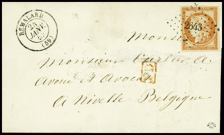 N°5 40c orange, obl PC 26432 + T15 Remalard (1853)