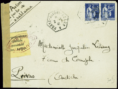 N°288 en paire obl hex "Porte avions Béarn" (1941 