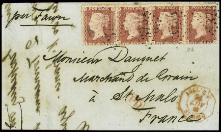 GB n°26, bande de 4, obl GC 3734 de Saint Malo + C