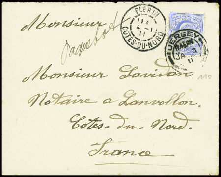GB n°110 obl CAD "Jersey" (1911) + marque manuscri