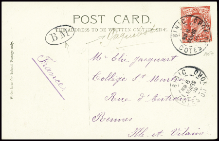 GB n°107 obl CAD "Binic Cotes du Nord" (1909) + ma