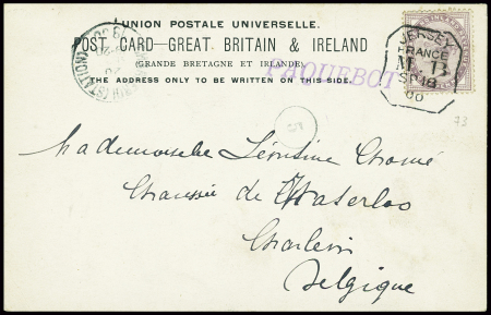 GB n°73 obl CAD tombstone "Jersey France MB" (1900