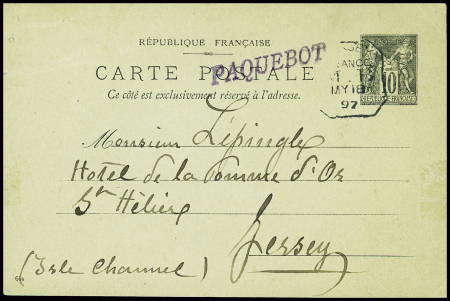 Entier CP 10c Sage de Saint Malo pour Jersey obl C