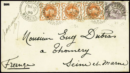 GB n°73 + 91, bande de 3, obl cAD perlé "Carteret 