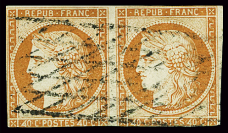 N°5f 40c orange en paire avec tous les deux les 4 