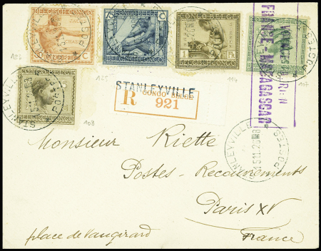 Congo belge n°107 + 108 + 114 + 123 + 125 obl CAD 