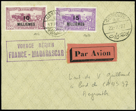 Egypte n°106 + 107 obl CAD "Alexandrie" (17.2.27) 