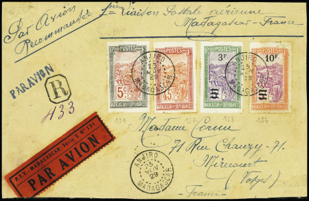 Madagascar n°131 + 137 + 153 + 154 obl CAD "Anjiro