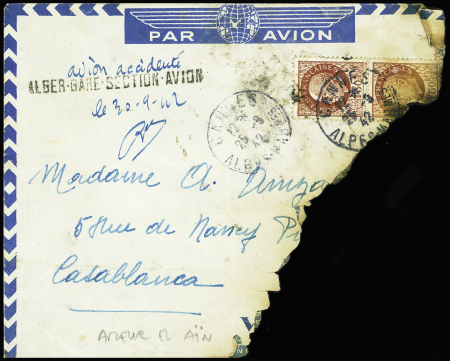 N°517 en paire obl Cannes (25.9.42) sur env brûlée