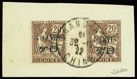 N°94 4c sur 20c brun-lilas, millésime 2 sur fragment,