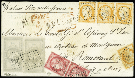 N°33 5f violet gris x 2 + n°38 40c orange x 4 et n°57