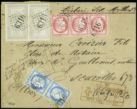 N°33 5f violet gris x 2 + n°57 en bande de 3 + n°60A