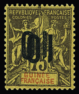 N°54a 10 sur 75c., variété double surcharge renversée,