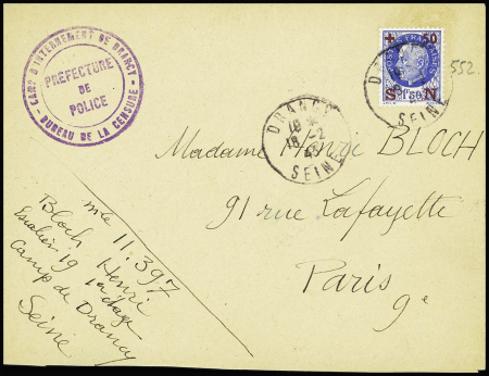 N°552 obl Drancy Seine (1943) sur lettre d'un inte