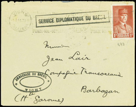 N°472 obl Vichy (1941) sur lettre avec griffe enca