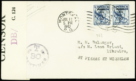 Lettre non AFF censurée de Montréal (1942) pour Sa