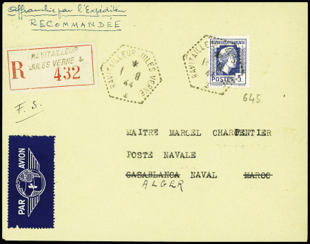 N°645, 5F Marianne d'Alger obl hex "Ravitailleur J