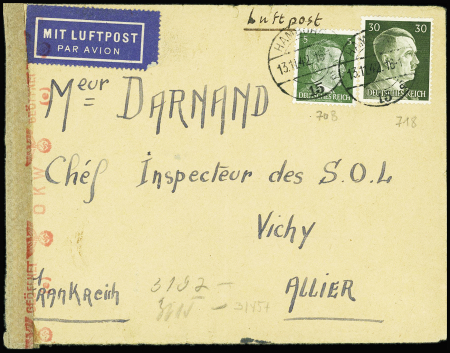 Allemagne n°708 + 718 obl Hamburg (13.11.42) sur l