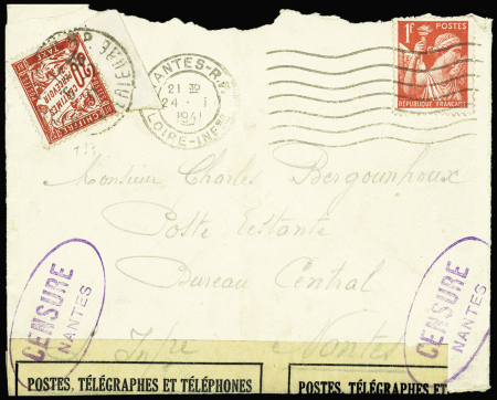 N°433 obl Nantes RP (24.1.41) sur lettre (mal ouve