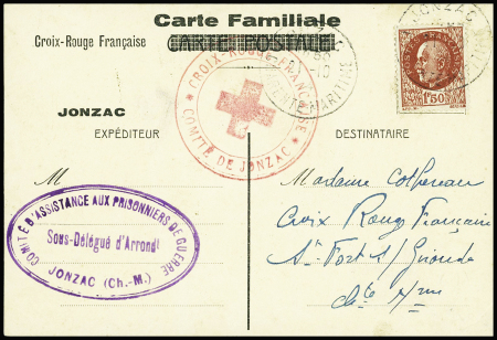 N°517 obl Jonzac (21.10.44) sur carte familiale po