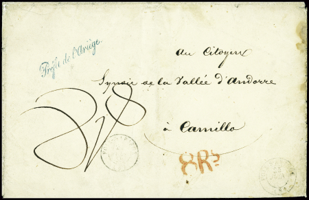 Lettre avec T15 "Foix-s-Ariège (8)" (1854) + cursi