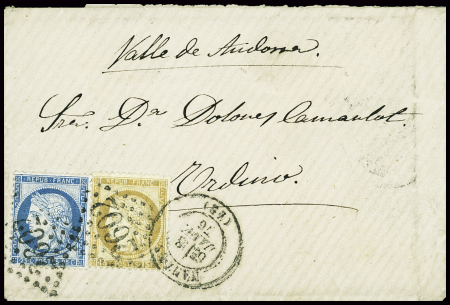 France n°55 + 60 obl GC 2602 + T17 Nantes (1876) s