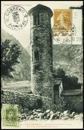 France n°235 + Andorre Espagnol n°1 obl cachet ave