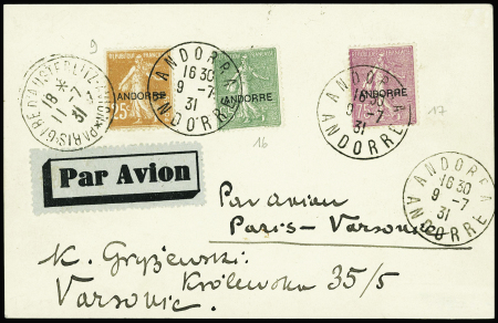 N°9 + 16 + 17 obl CAD "Andorra Andorre" (1931) sur