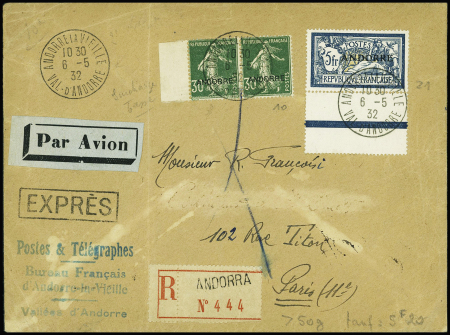 N°10 en paire + n°21, 5F Merson obl CAD "Andorre l