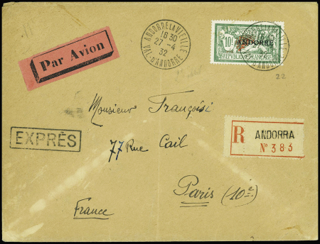 N°22 10F Merson vert et rouge obl Andorre la Vieil