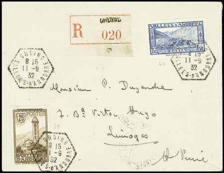 N°31 + 40 obl hex "Ordino vallées d'Andorre" (1932