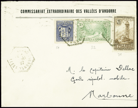 N°31 + 32 + 51 obl Canillo (1937) sur lettre à en-