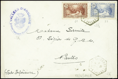 N°33 + 61 obl hex "Encamp vallées d'Andorre" (1938
