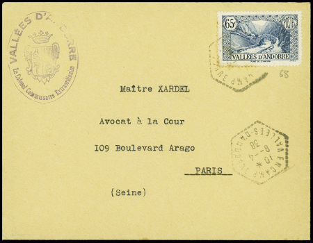 N°68 obl hex "Encamp vallées d'Andorre" (1938) + c